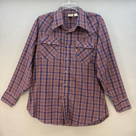 Levi's Other - Levi Strauss & Co Shirt Men's XL Red Blue Plaid Western Cut Pearl Snaps Vintage